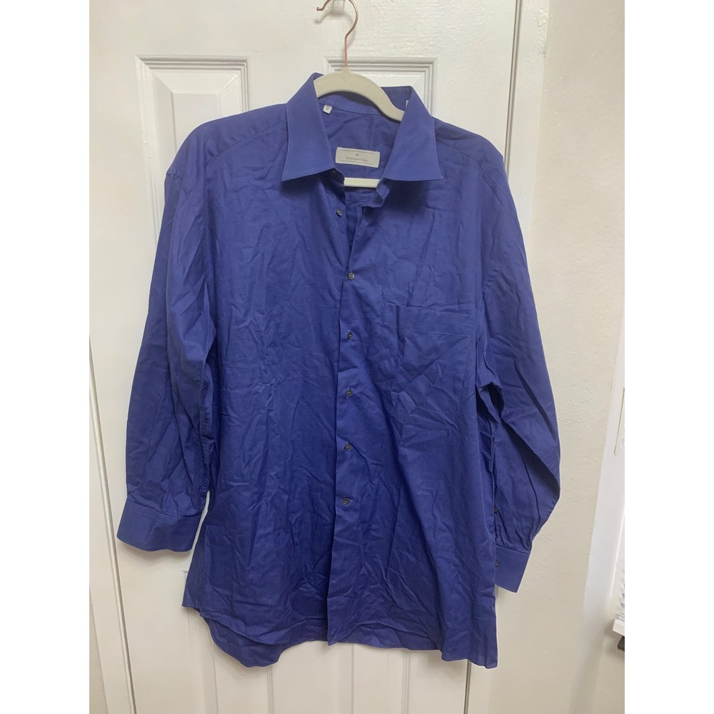 Ermenegildo Zegna Mens Blue Micro Pattern Cotton Button Up Shirt Size 16 41